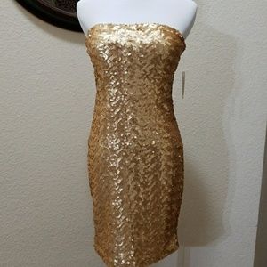 Cocktail Dress Gold Sequin strapless